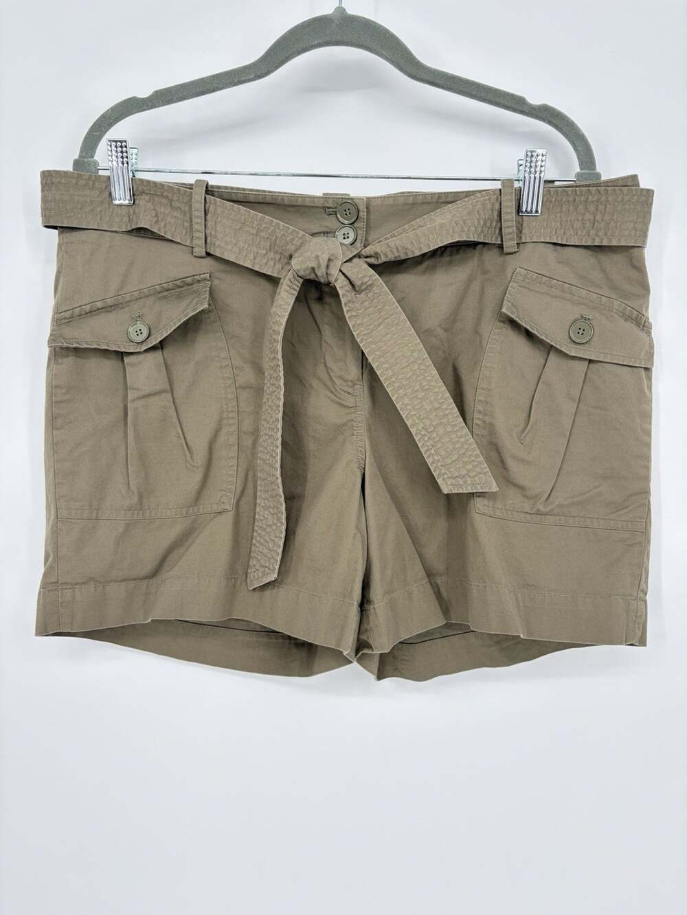 Talbots Petites Cargo Shorts Women’s 14P Olive Green Belted Utility Cotton Blend